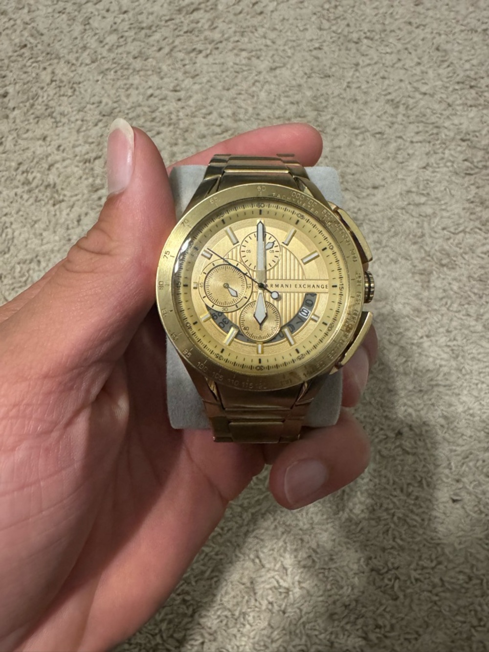 Armani Exchange Gold Stainless Steel Chronograph Watch & fossil watch
